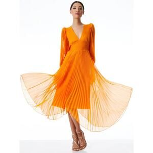 NWOT Alice + Olivia Sion Pleated Midi Dress Size 2 Tangerine Orange #2J459